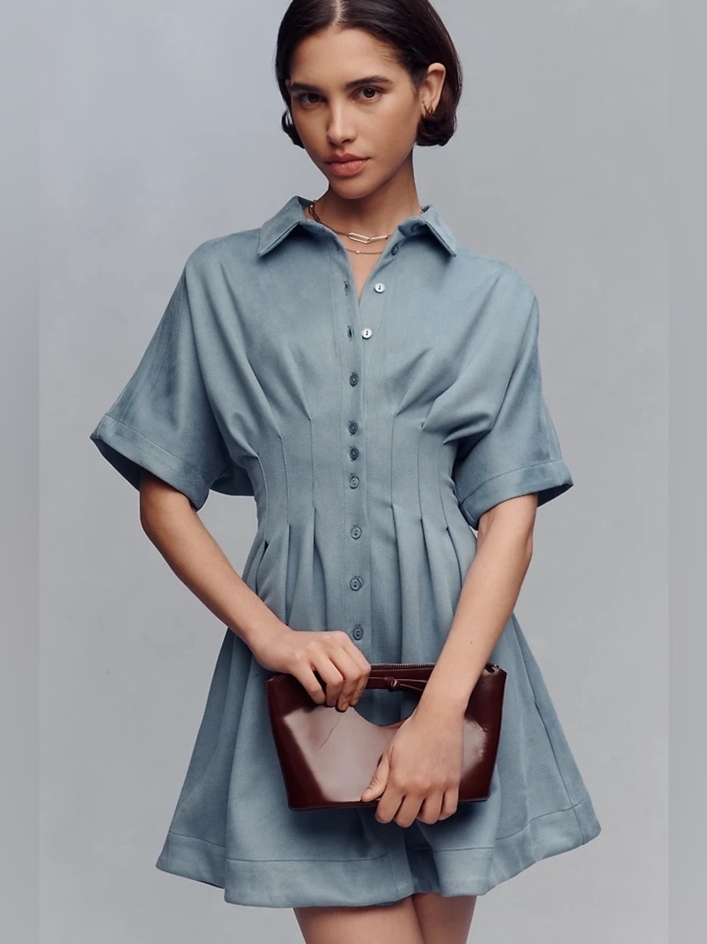 Tobie Faux-Suede Mini Shirtdress by Exquise
